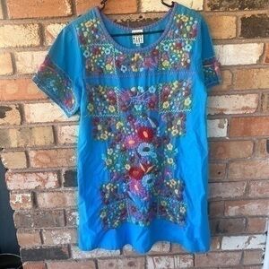 Sister Mary Embroidered Tunic Dress Blue